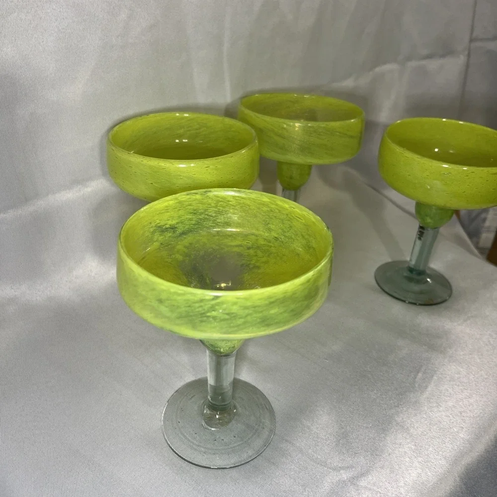 Set Of 4 Mexican Hand Blown Glass‎ Margarita Glasses